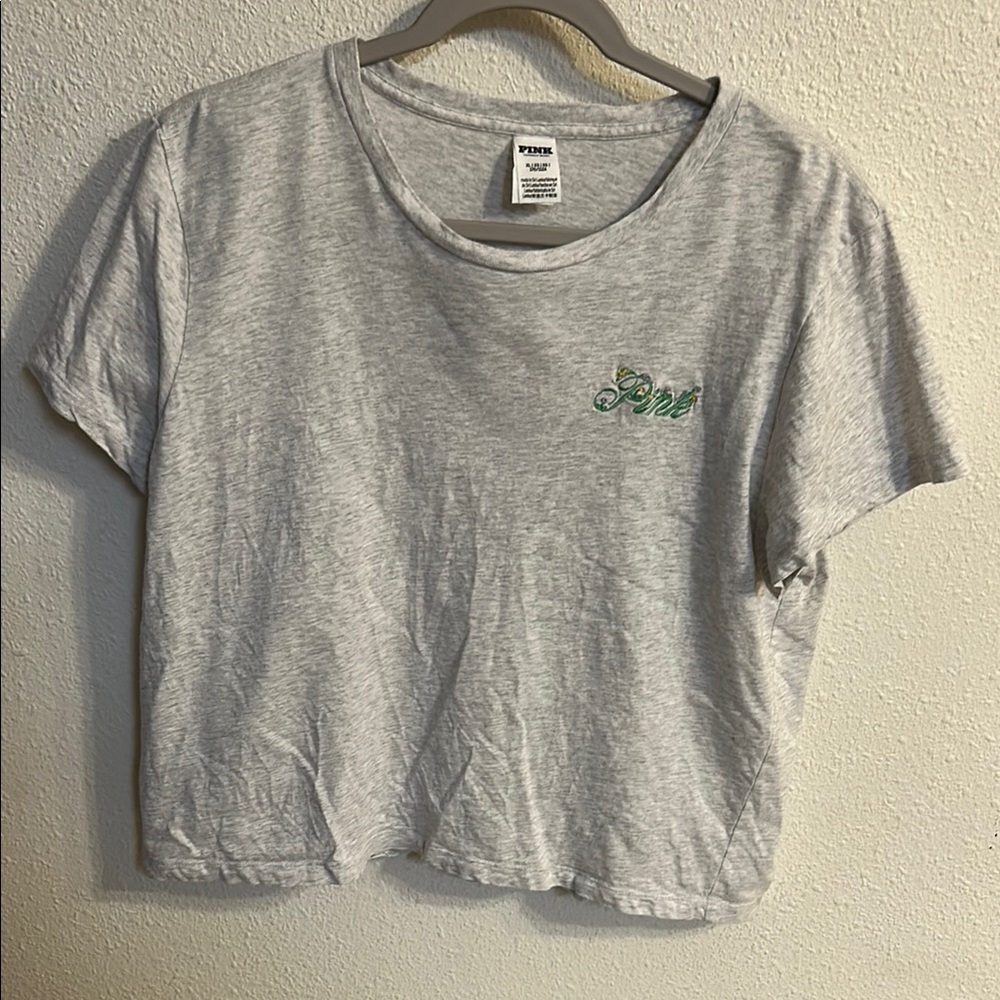 PINK Victorias Secret Gray Cropped T-Shirt - Picture 3 of 8